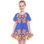 Yellow red shapes on a blue background                                                       Kids  Smock Dress