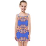 Yellow red shapes on a blue background                                                         Kids Summer Sun Dress