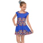 Yellow red shapes on a blue background                                                         Kids Cap Sleeve Dress