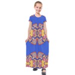 Yellow red shapes on a blue background                                                        Kids  Short Sleeve Maxi Dress