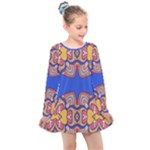 Yellow red shapes on a blue background                                                         Kids  Long Sleeve Dress