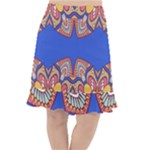 Yellow red shapes on a blue background                                                             Fishtail Chiffon Skirt