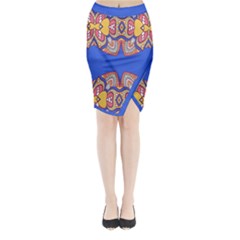 Yellow red shapes on a blue background                                                         Midi Wrap Pencil Skirt from ArtsNow.com