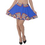 Yellow red shapes on a blue background                                                         Velvet Skater Skirt