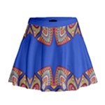 Yellow red shapes on a blue background                                                            Mini Flare Skirt