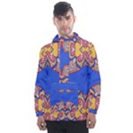 Yellow red shapes on a blue background                                                         Men s Front Pocket Pullover Windbreaker