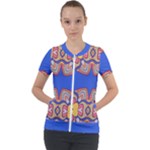 Yellow red shapes on a blue background                                                         Short Sleeve Zip Up Jacket