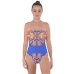 Yellow red shapes on a blue background                                                         Tie Back One Piece Swimsuit