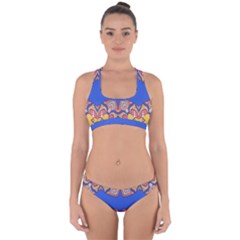 Yellow red shapes on a blue background                                                         Cross Back Hipster Bikini Set from ArtsNow.com