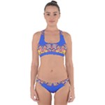 Yellow red shapes on a blue background                                                         Cross Back Hipster Bikini Set