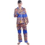 Yellow red shapes on a blue background                                                          Men s Satin Pajamas Long Pants Set