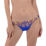 Yellow red shapes on a blue background                                                          Ring Detail Bikini Bottom