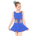 Yellow red shapes on a blue background                                                         Kids  Skater Dress Swimsuit