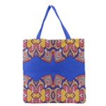 Yellow red shapes on a blue background                                                          Grocery Tote Bag