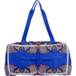 Yellow red shapes on a blue background                                                          Multi Function Bag