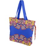 Yellow red shapes on a blue background                                                        Drawstring Tote Bag