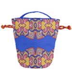 Yellow red shapes on a blue background                                                          Drawstring Bucket Bag