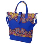 Yellow red shapes on a blue background                                                          Buckle Top Tote Bag