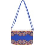 Yellow red shapes on a blue background                                                      Double Gusset Crossbody Bag