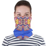 Yellow red shapes on a blue background                                                      Face Seamless Bandana (Adult)