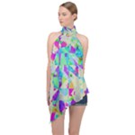 Watercolors spots                                                           Halter Asymmetric Satin Top