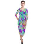 Watercolors spots                                                            Quarter Sleeve Midi Velour Bodycon Dress