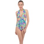 Watercolors spots                                                          Halter Front Plunge Swimsuit