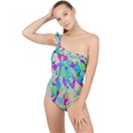 Watercolors spots                                                          Frilly One Shoulder Swimsuit