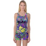 vibrant abstract floral/rainbow color One Piece Boyleg Swimsuit