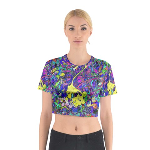 vibrant abstract floral/rainbow color Cotton Crop Top from ArtsNow.com