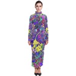 vibrant abstract floral/rainbow color Turtleneck Maxi Dress