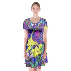 vibrant abstract floral/rainbow color Short Sleeve V