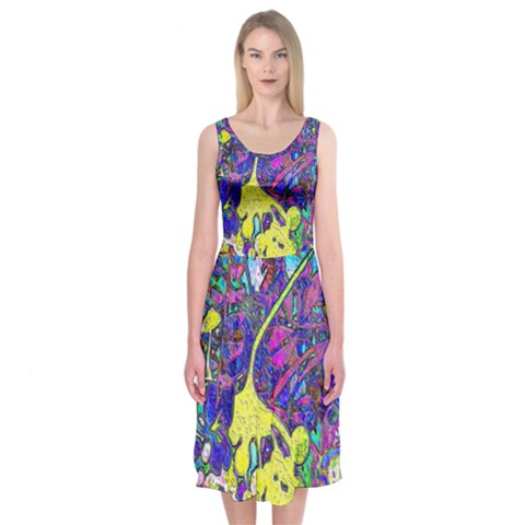 vibrant abstract floral/rainbow color Midi Sleeveless Dress from ArtsNow.com