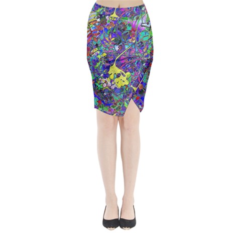 vibrant abstract floral/rainbow color Midi Wrap Pencil Skirt from ArtsNow.com