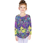 vibrant abstract floral/rainbow color Kids  Long Sleeve Tee