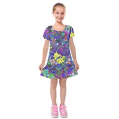 vibrant abstract floral/rainbow color Kids  Short Sleeve Velvet Dress from ArtsNow.com