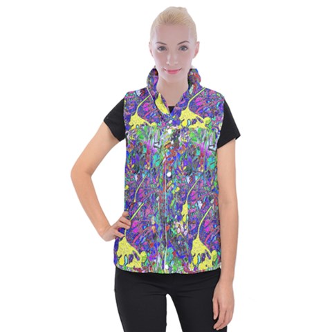 vibrant abstract floral/rainbow color Women s Button Up Vest from ArtsNow.com