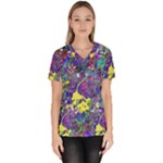 vibrant abstract floral/rainbow color Women s V-Neck Scrub Top