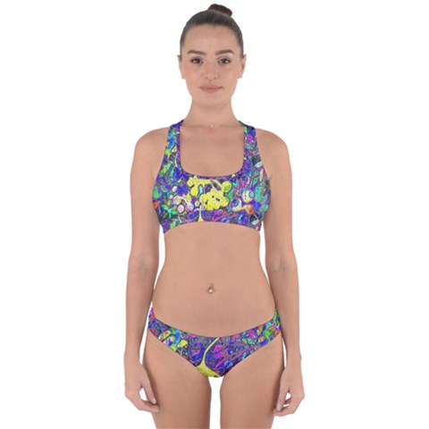 vibrant abstract floral/rainbow color Cross Back Hipster Bikini Set from ArtsNow.com