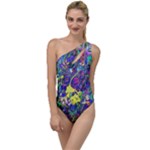 vibrant abstract floral/rainbow color To One Side Swimsuit