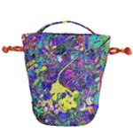 vibrant abstract floral/rainbow color Drawstring Bucket Bag