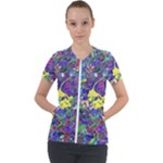 vibrant abstract floral/rainbow color Short Sleeve Zip Up Jacket