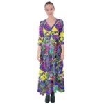 vibrant abstract floral/rainbow color Button Up Maxi Dress