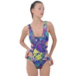 vibrant abstract floral/rainbow color Side Cut Out Swimsuit