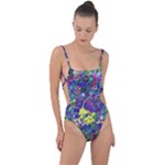 vibrant abstract floral/rainbow color Tie Strap One Piece Swimsuit