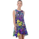 vibrant abstract floral/rainbow color Frill Swing Dress