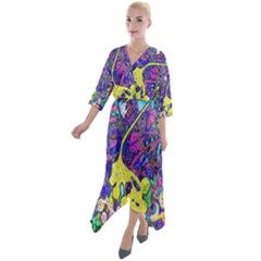 Quarter Sleeve Wrap Front Maxi Dress 