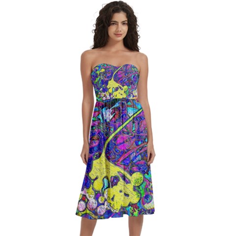 vibrant abstract floral/rainbow color Short Sleeve Drop Hem Chiffon Dress from ArtsNow.com