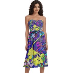 vibrant abstract floral/rainbow color Short Sleeve Drop Hem Chiffon Dress from ArtsNow.com