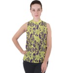 Yellow & Purple Skulls Horror Mock Neck Chiffon Sleeveless Top